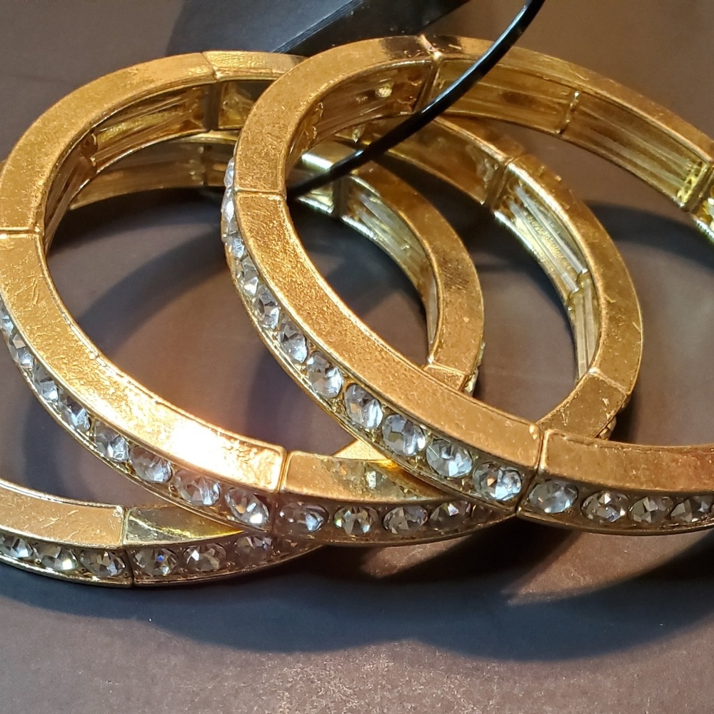 Gold 3 Ring Rhinestone Bracelets - Picture 3 of 4